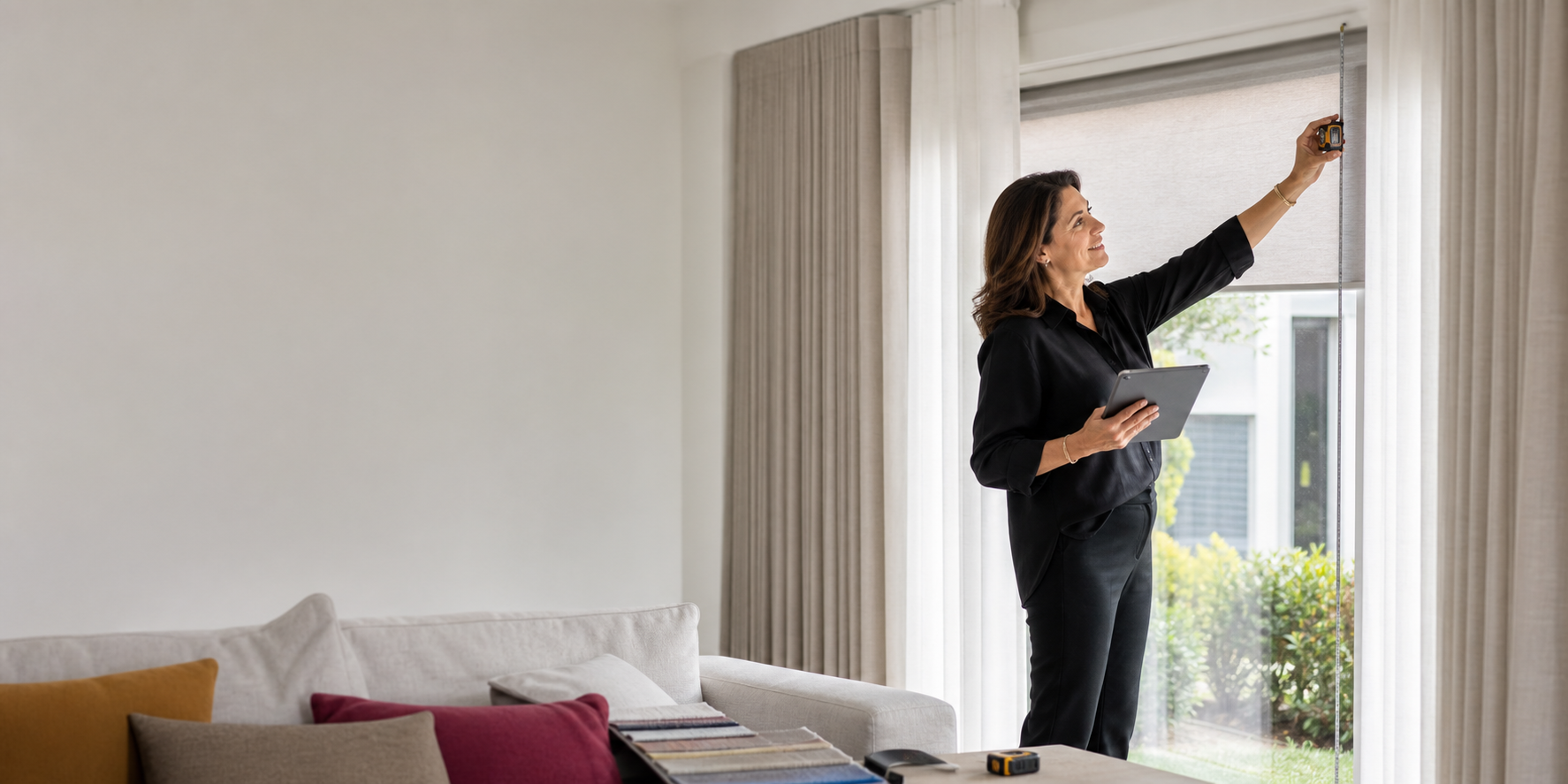 Consultant working with window-treatment products